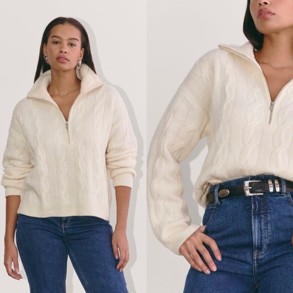 Everlane Sweaters - NWOT $168 Everlane THE CABLE HALF-ZIP Wool in Beige Size XS